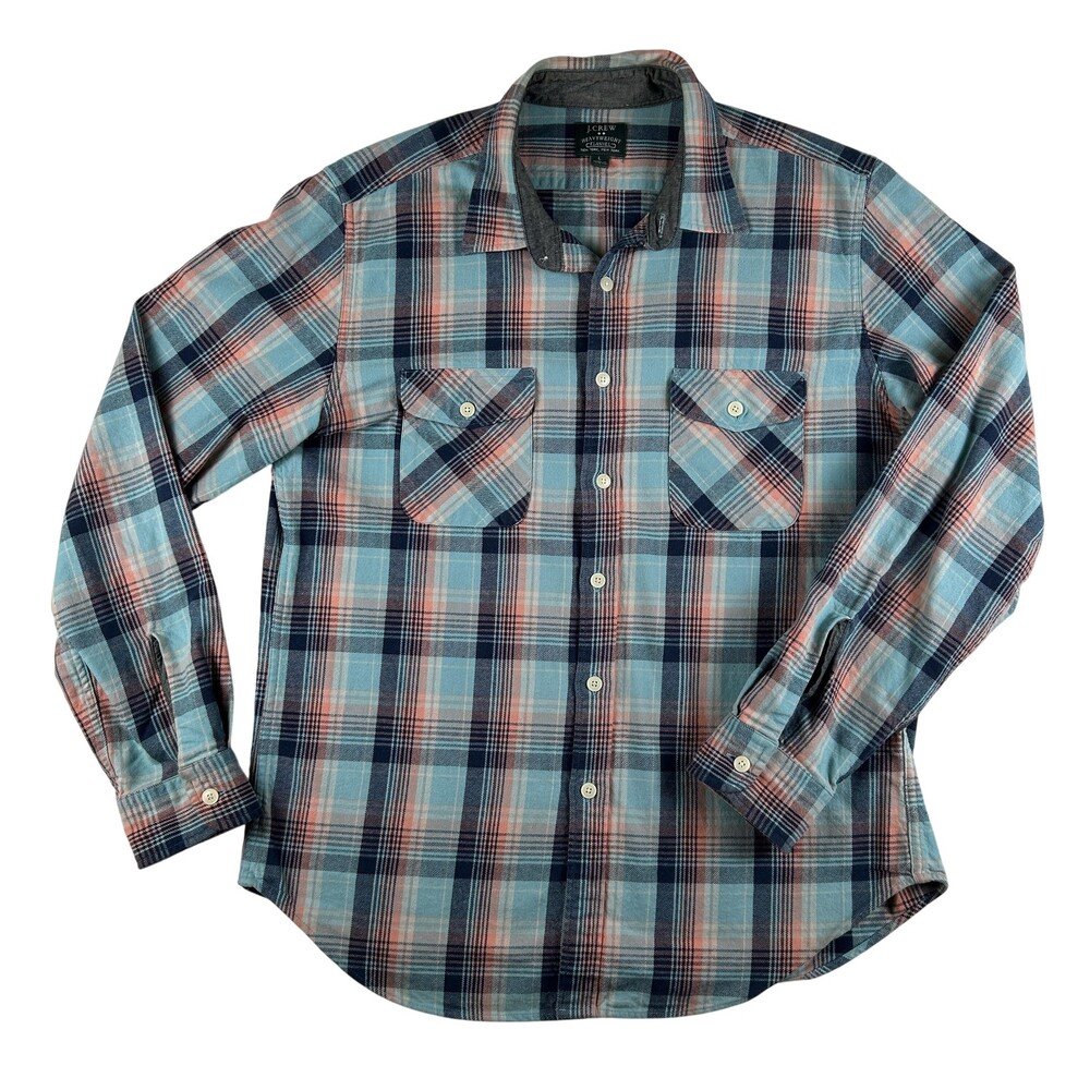 J Crew Shirt Mens Large Blue Plaid Heavyweight Flannel Long Sleeve Button Up